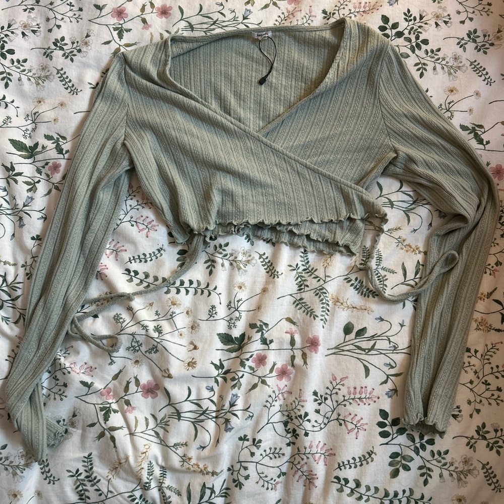 Sage green wrap up top from garage